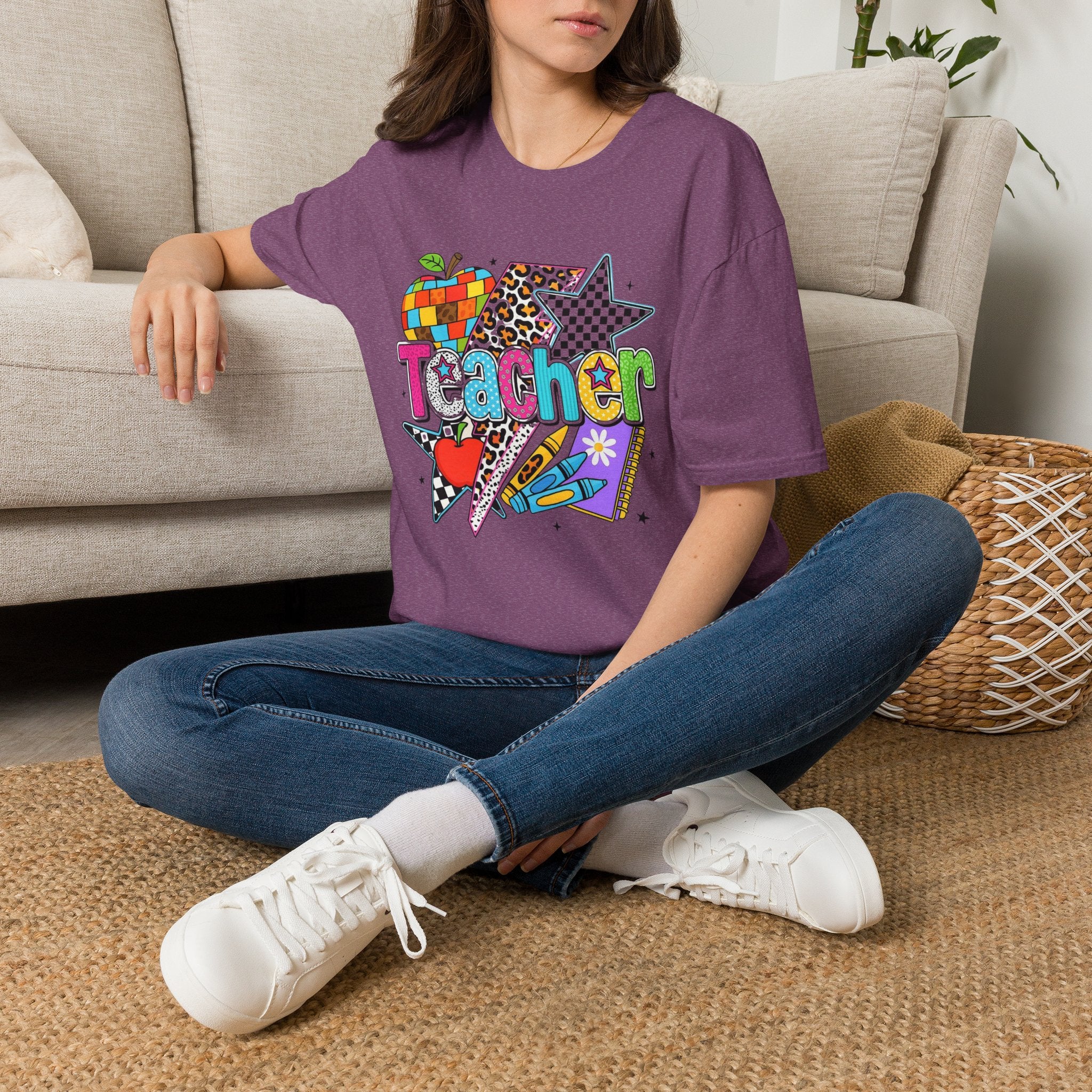 Teacher Colorful Stars & Apple Graphic T-Shirt