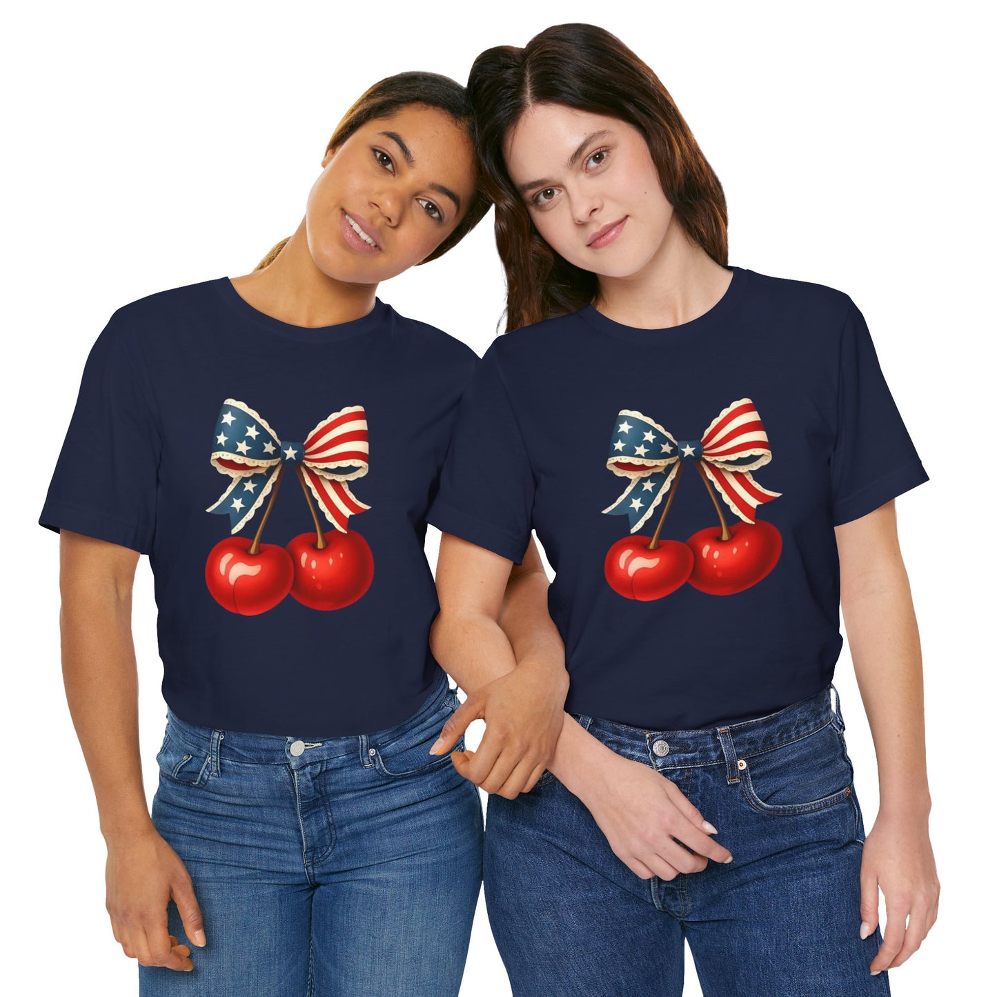 Cherry with American Flag Bow T‑Shirt