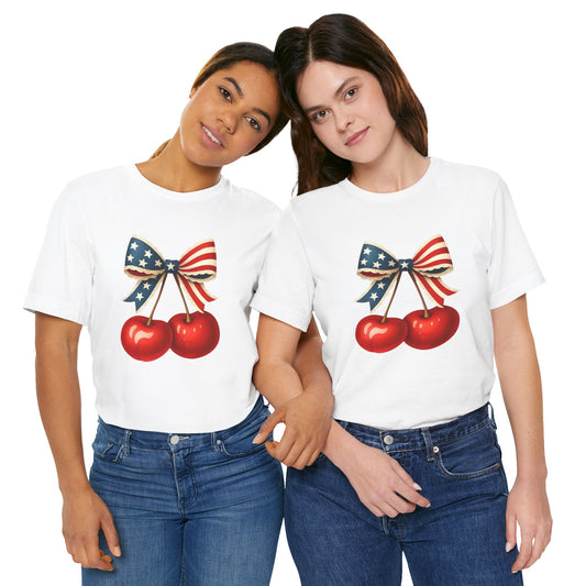 Cherry with American Flag Bow T‑Shirt