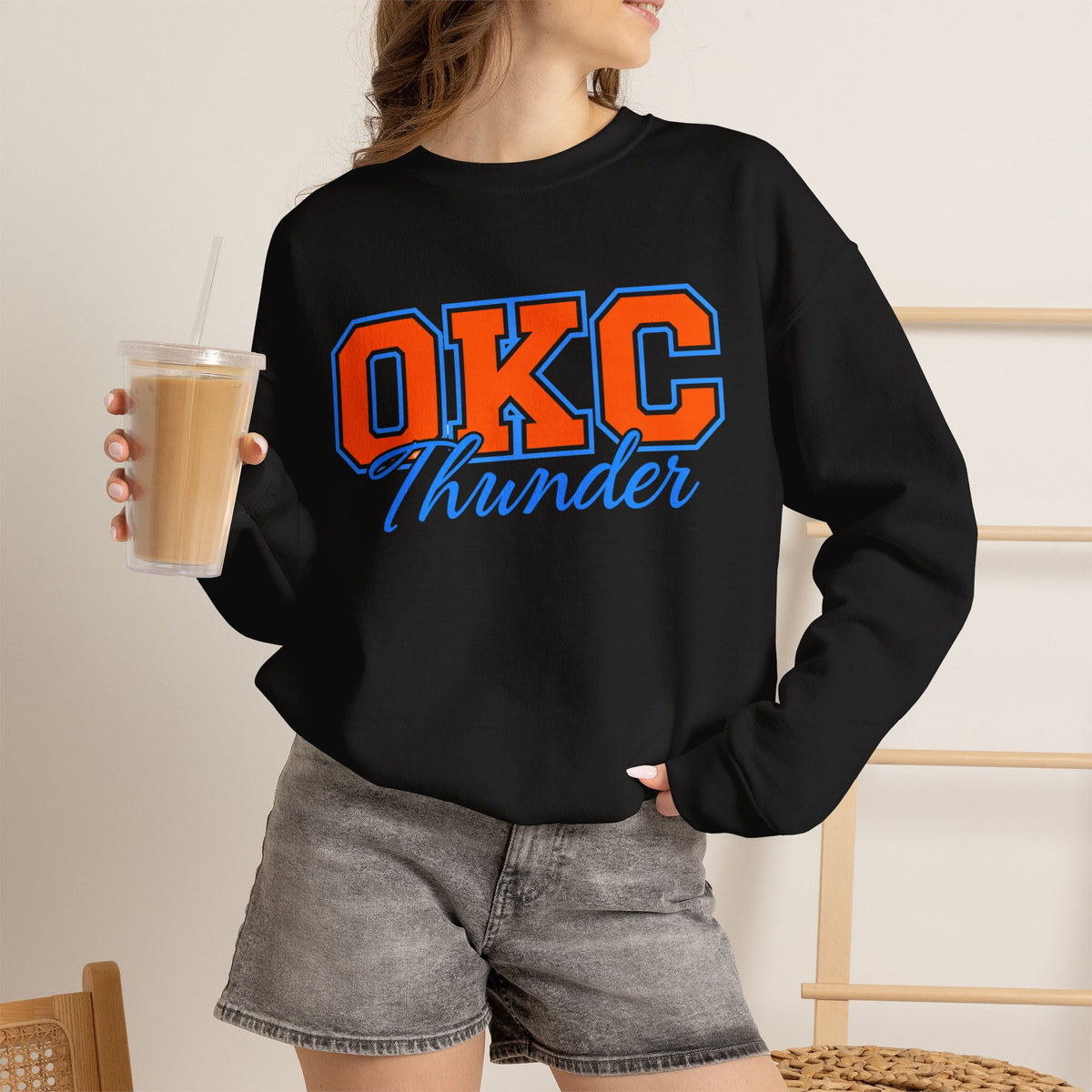 OKC Thunder Crewneck Sweatshirt — Retro Orange & Blue Basketball Pullover