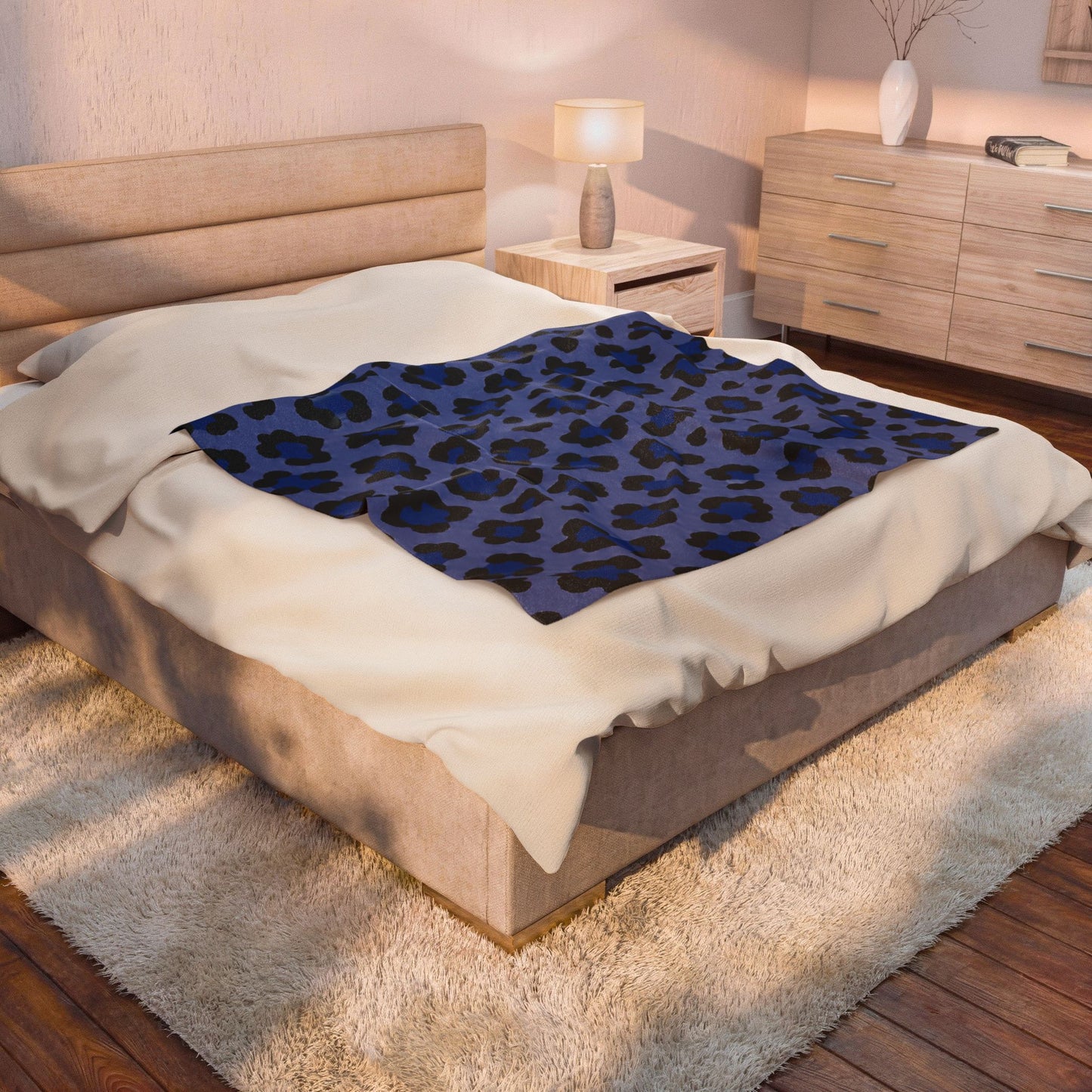 Blue Leopard Print Cozy Throw