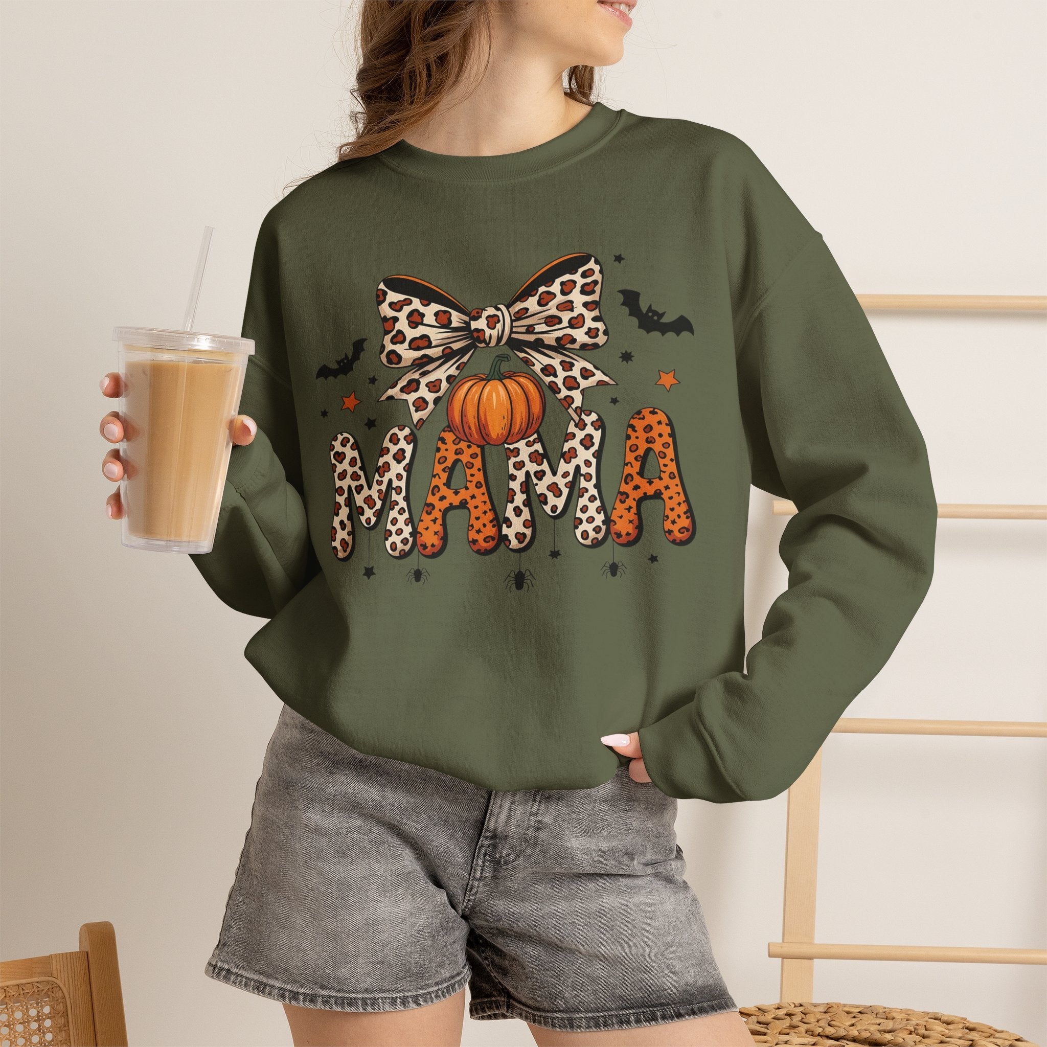 Mama Leopard Pumpkin Crewneck Sweatshirt