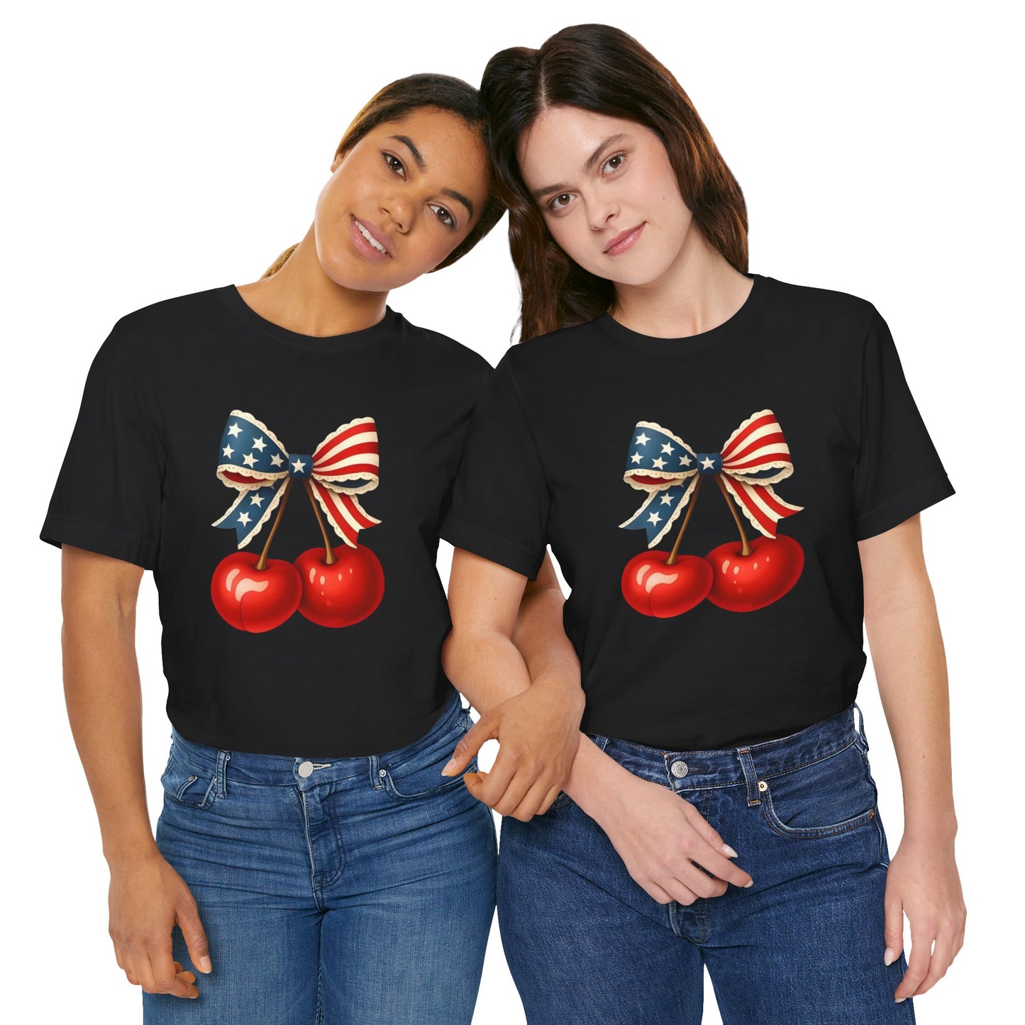 Cherry with American Flag Bow T‑Shirt