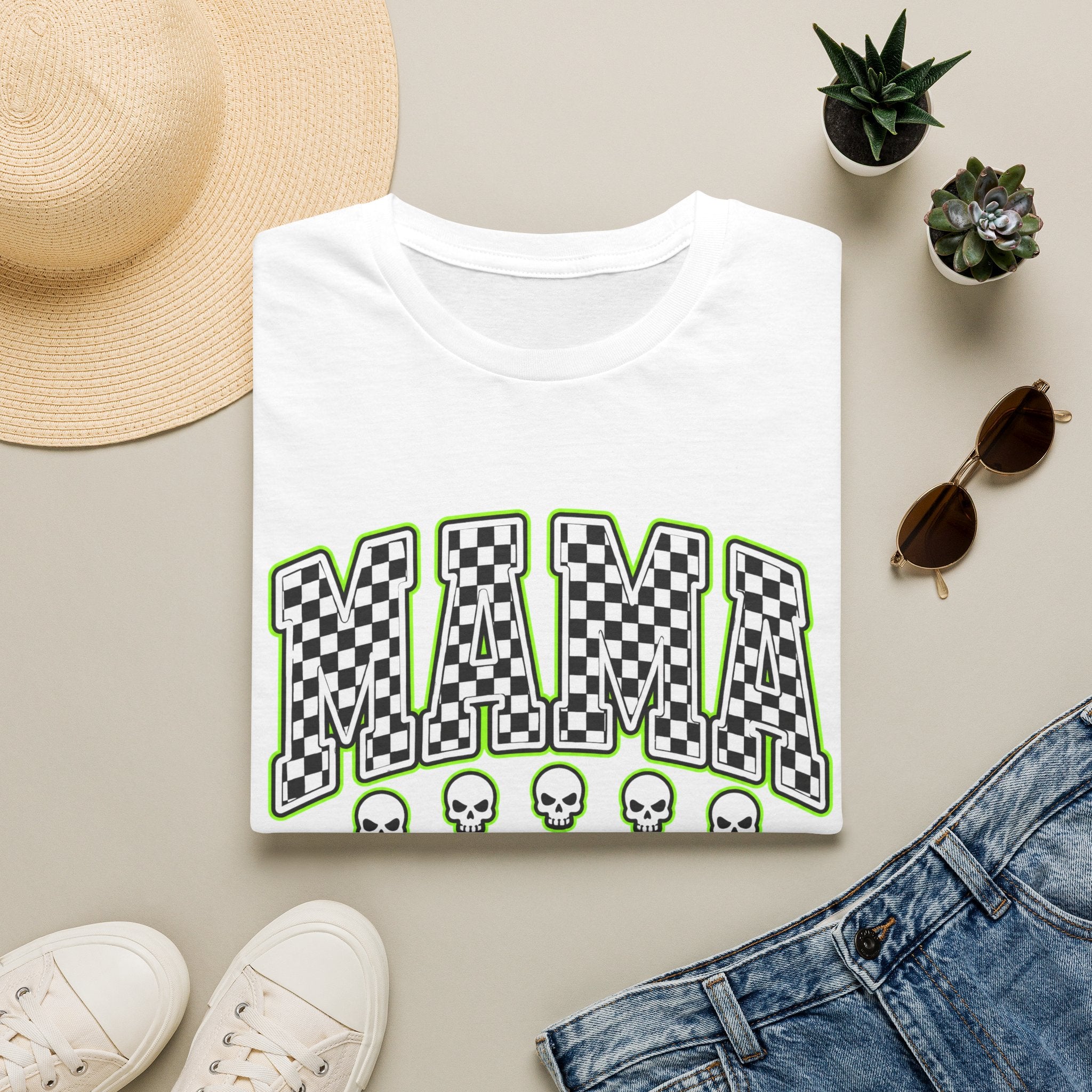 Mama Checkerboard Skull T-Shirt