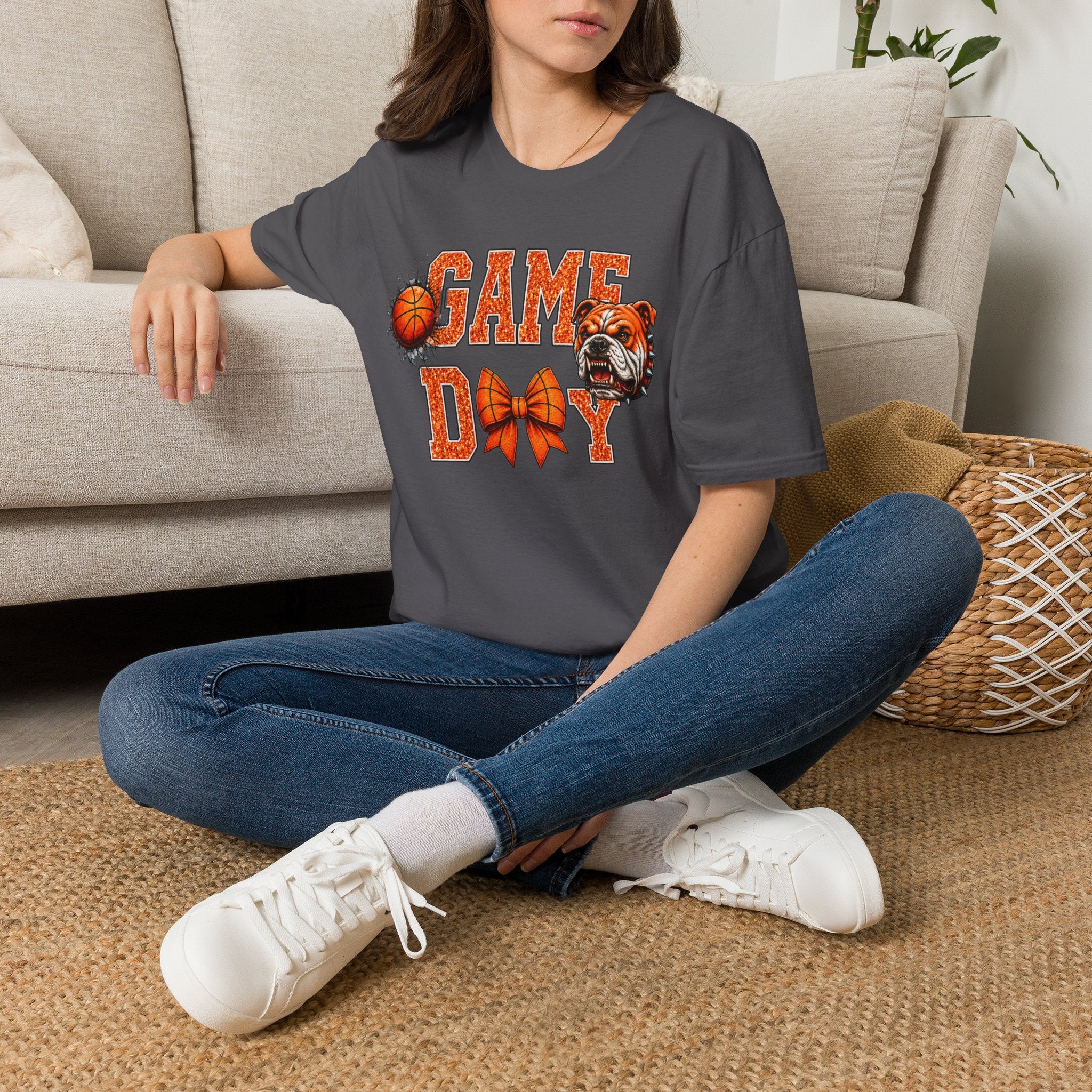 Basketball Orange Bulldog Mascot Tee