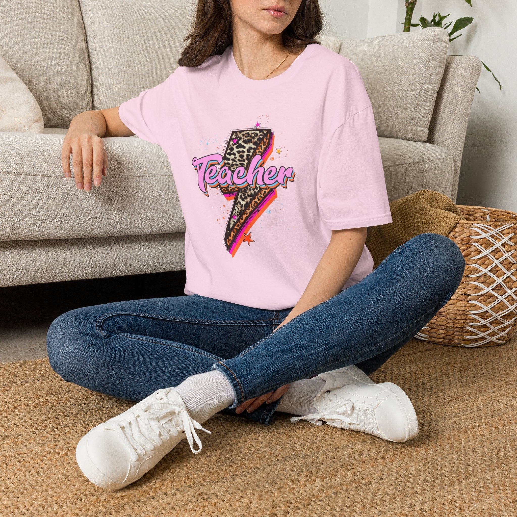 Teacher Lightning Bolt Graphic Tee — Leopard Print Retro Teacher Shirt