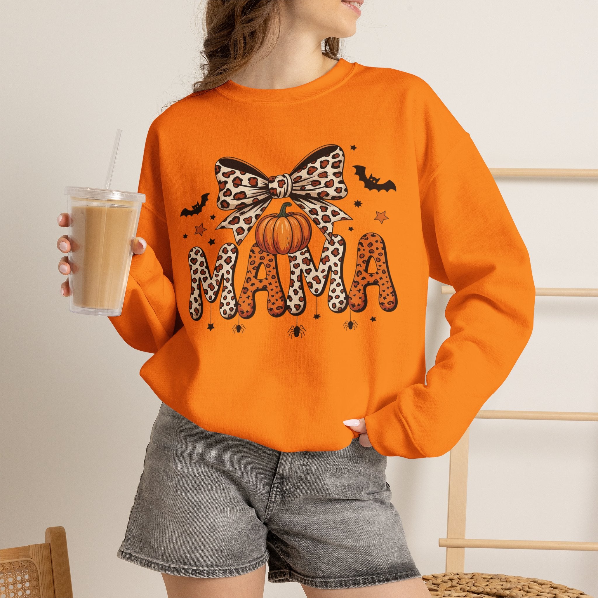Mama Leopard Pumpkin Crewneck Sweatshirt