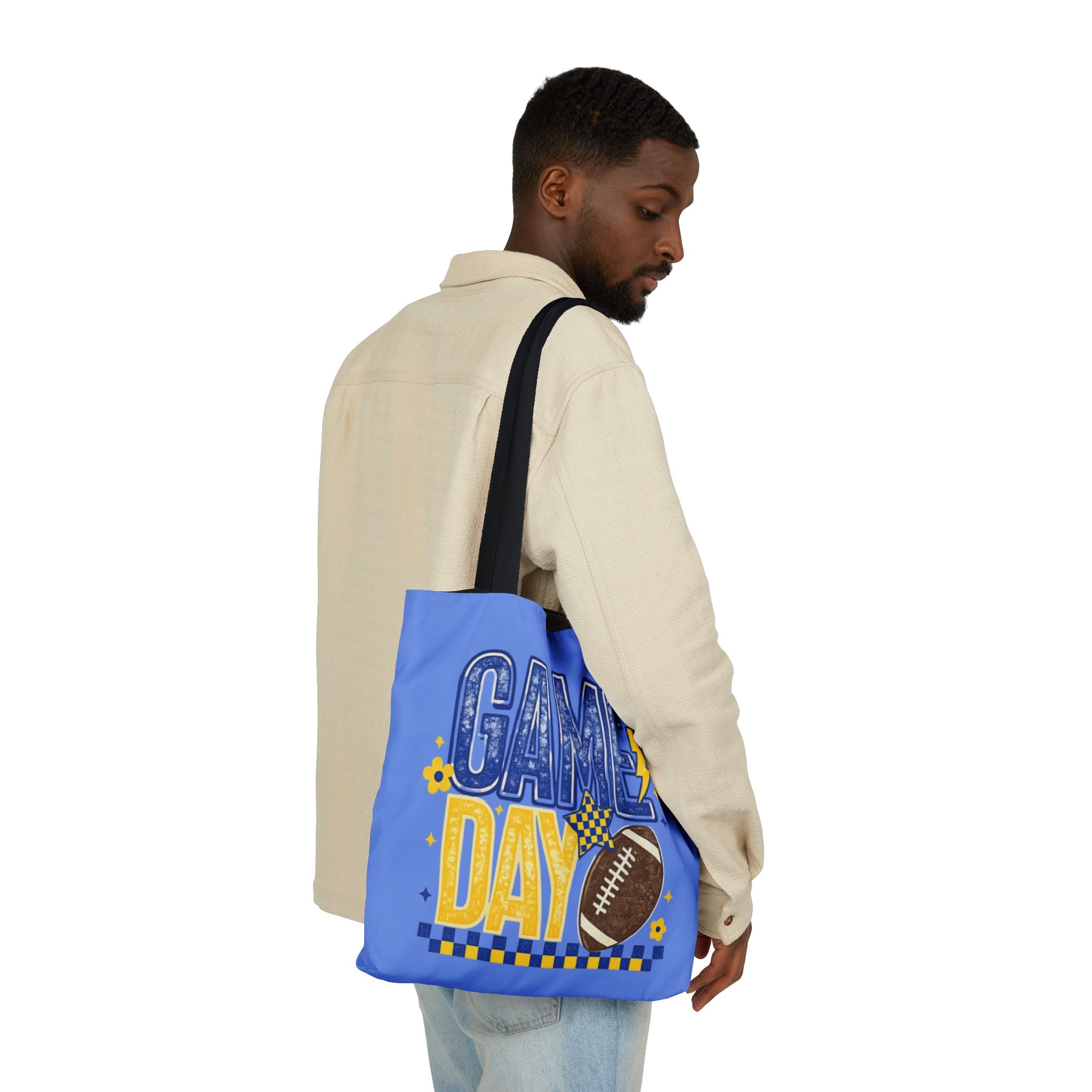 Game Day Football Tote Bag — Blue Canvas Sports Grocery Shopper