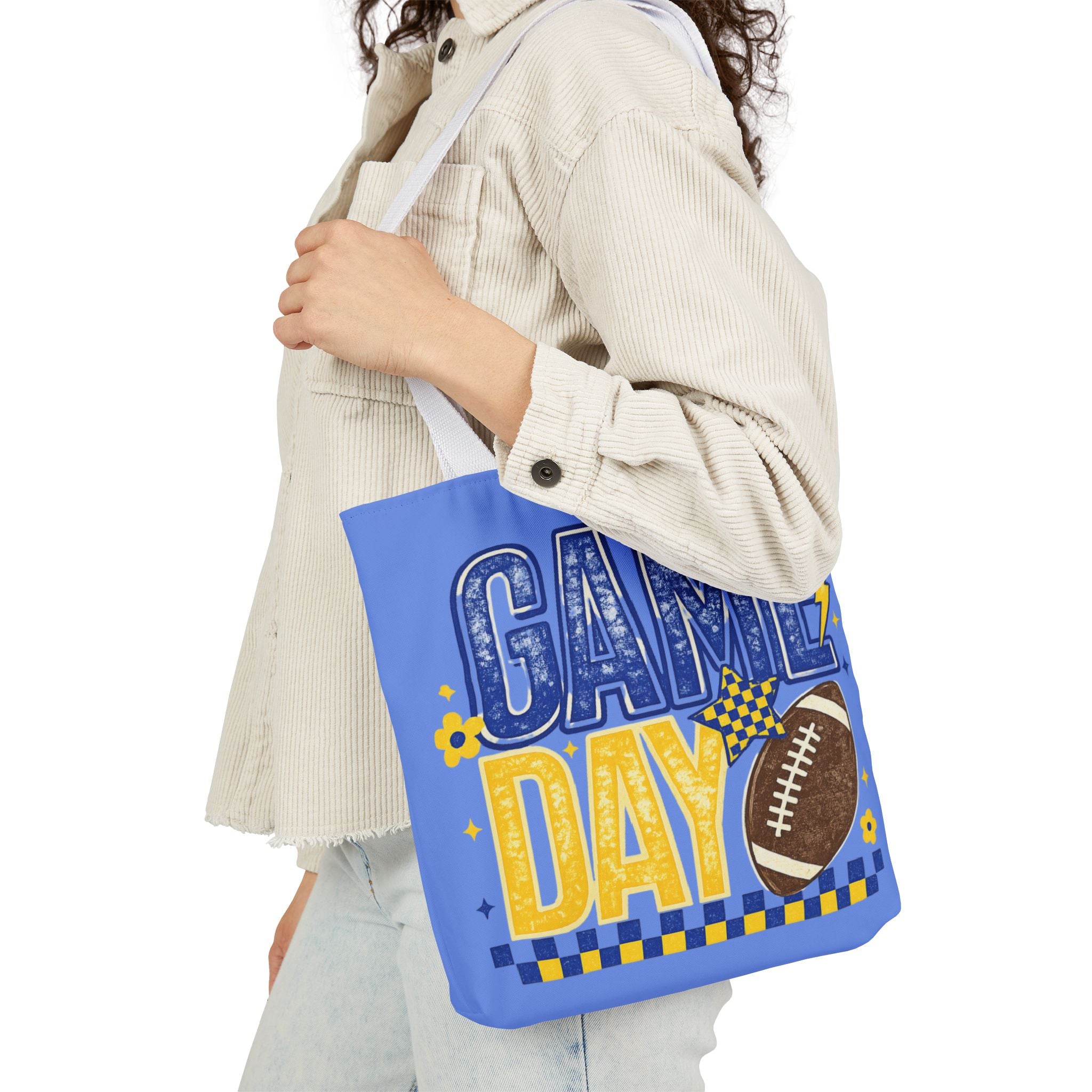 Game Day Football Tote Bag — Blue Canvas Sports Grocery Shopper