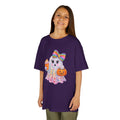 Kids Halloween Ghost Tee — Glitter Bow Ghost with Candy & Jack-o'-Lantern