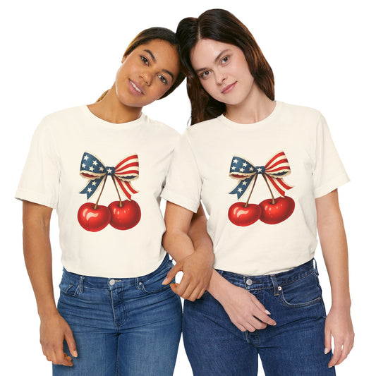 Cherry with American Flag Bow T‑Shirt