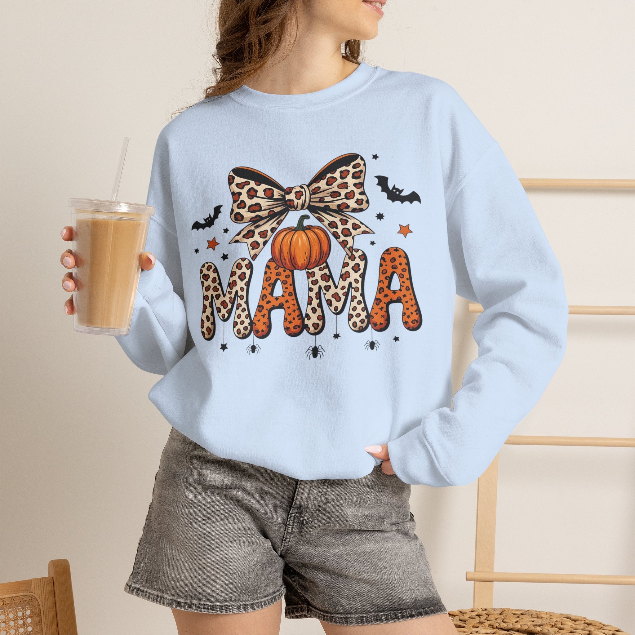 Mama Leopard Pumpkin Crewneck Sweatshirt