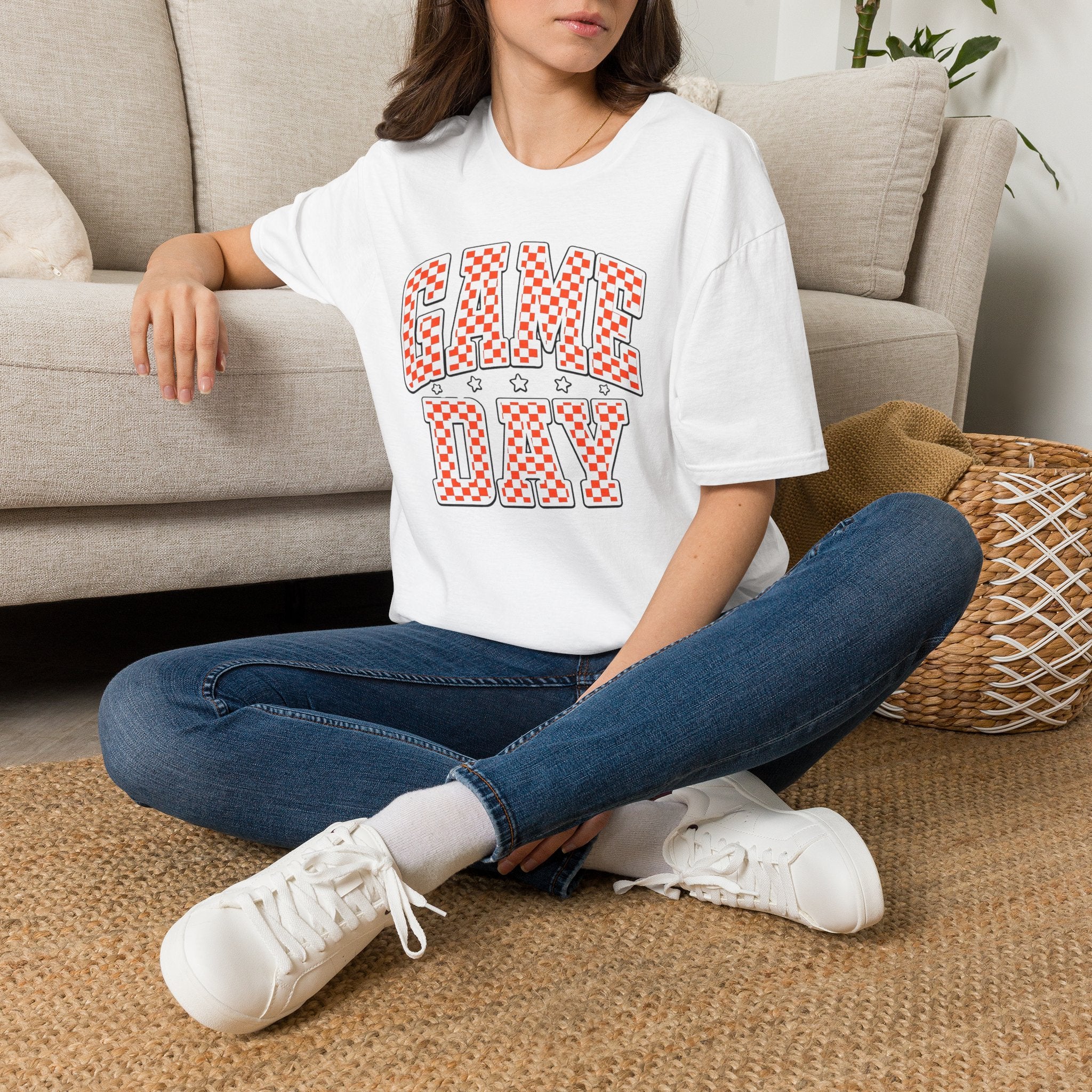 Retro Orange Checkerboard Sports Tee