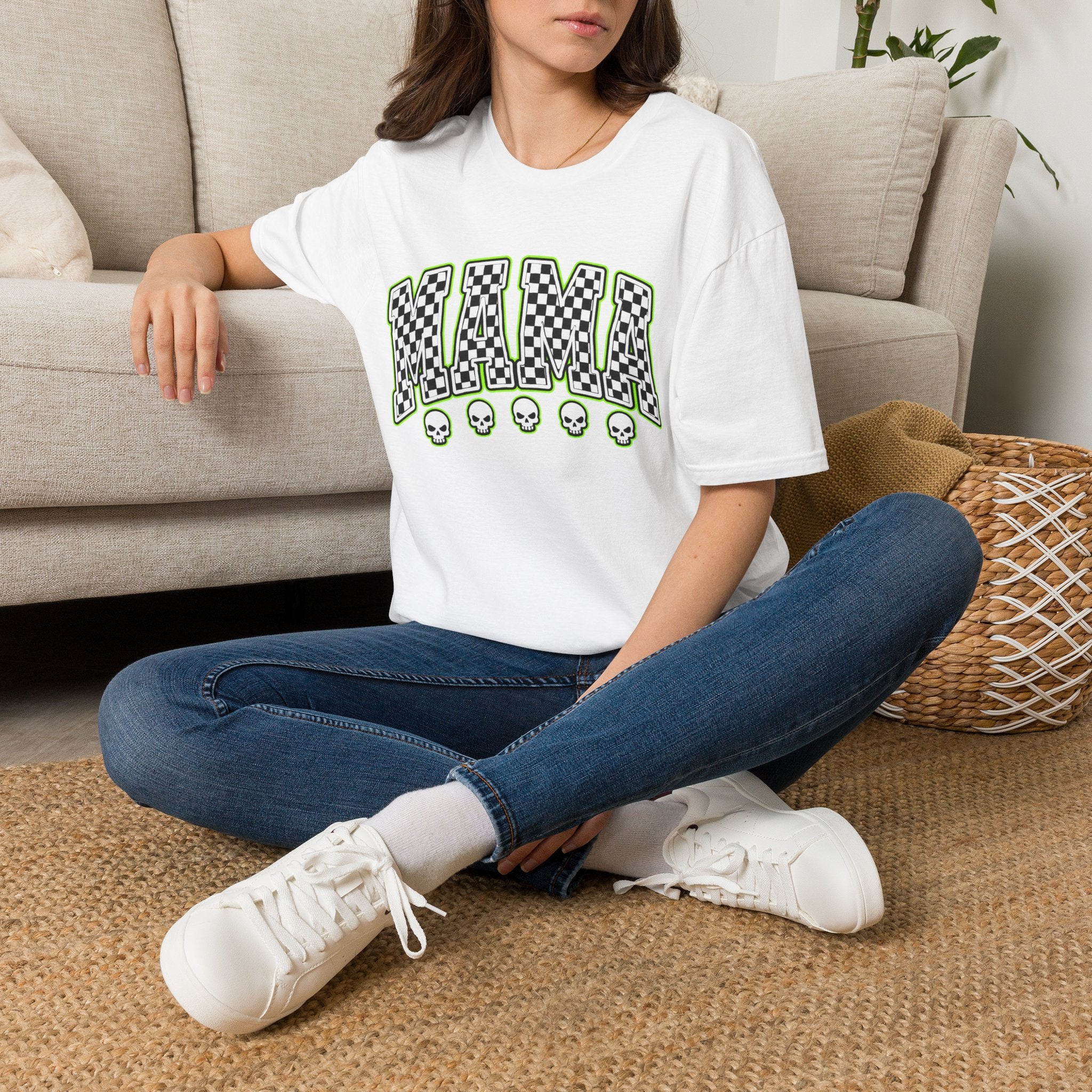 Mama Checkerboard Skull T-Shirt
