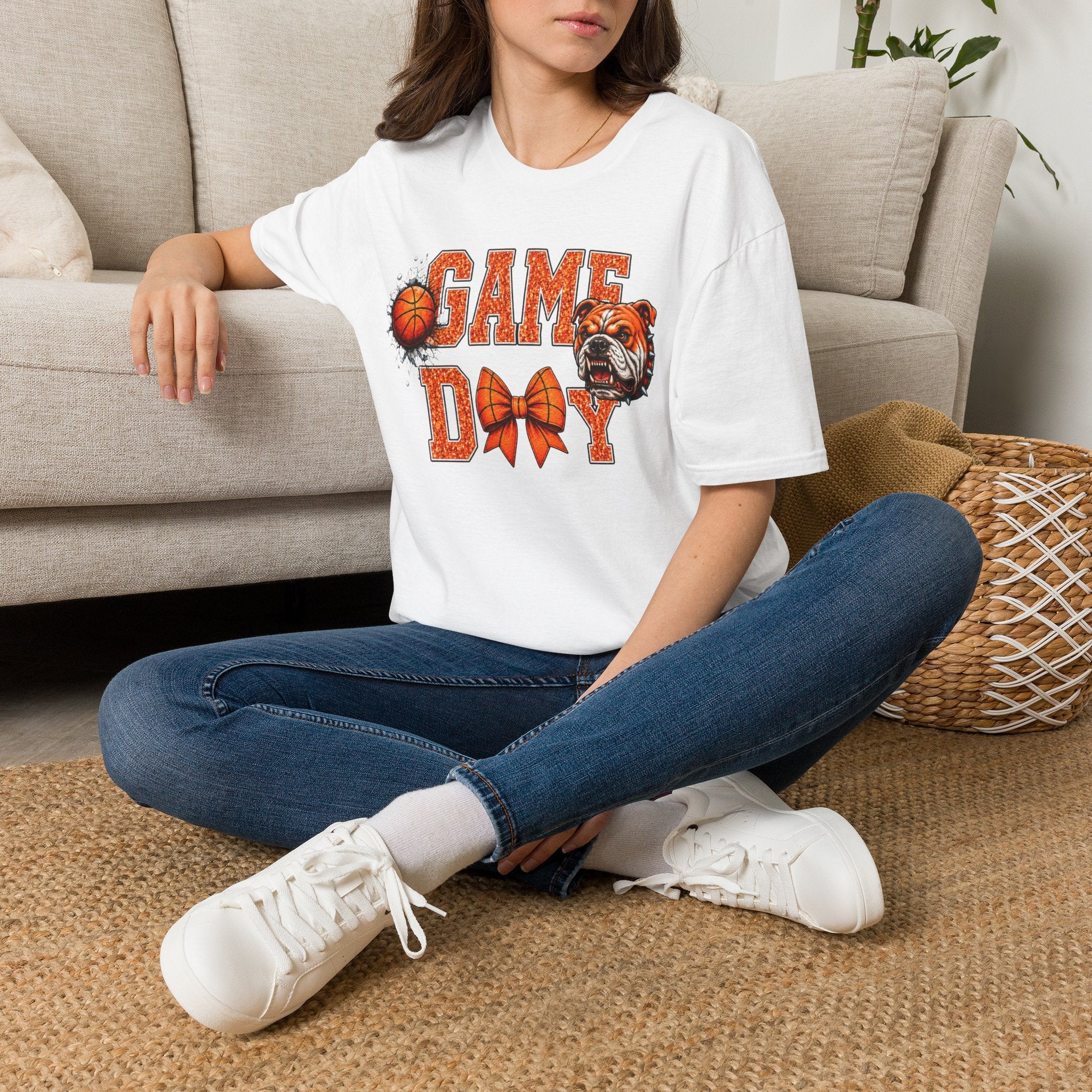 Basketball Orange Bulldog Mascot Tee