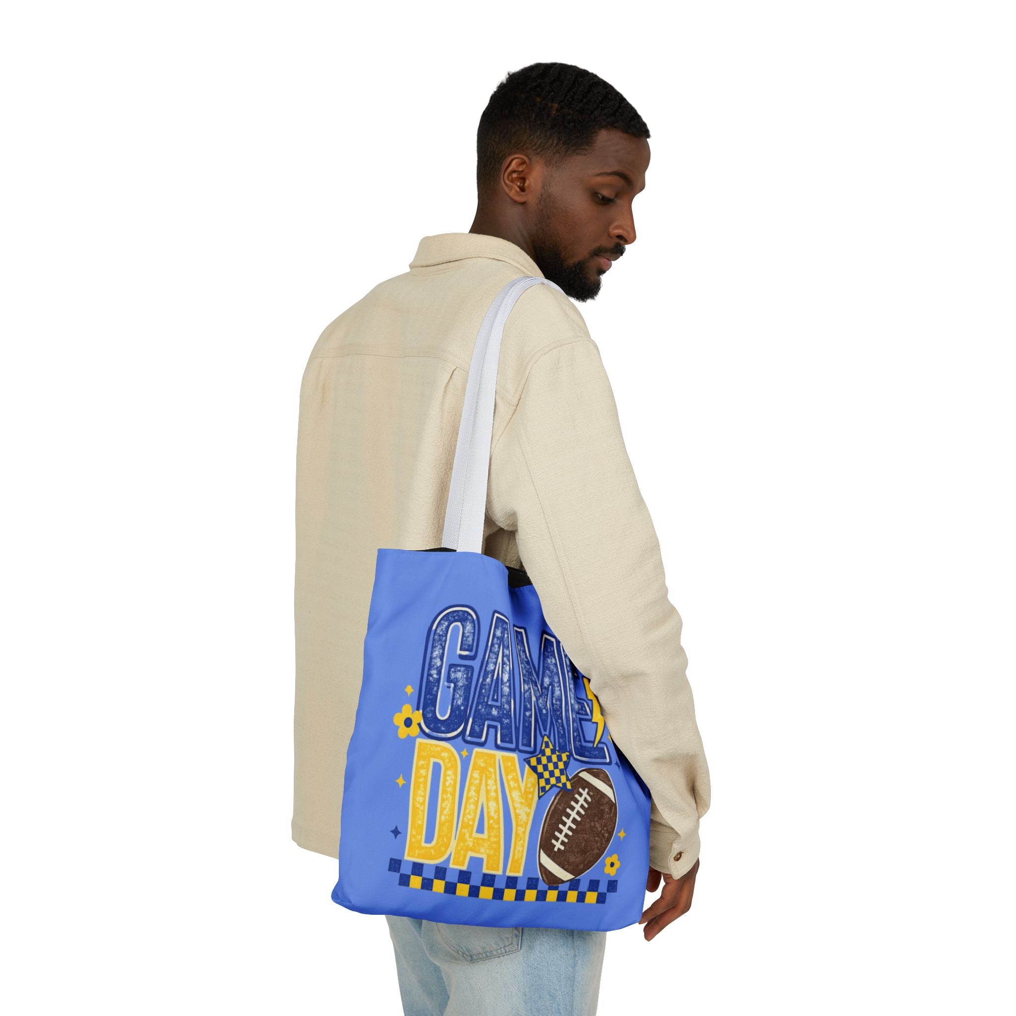 Game Day Football Tote Bag — Blue Canvas Sports Grocery Shopper