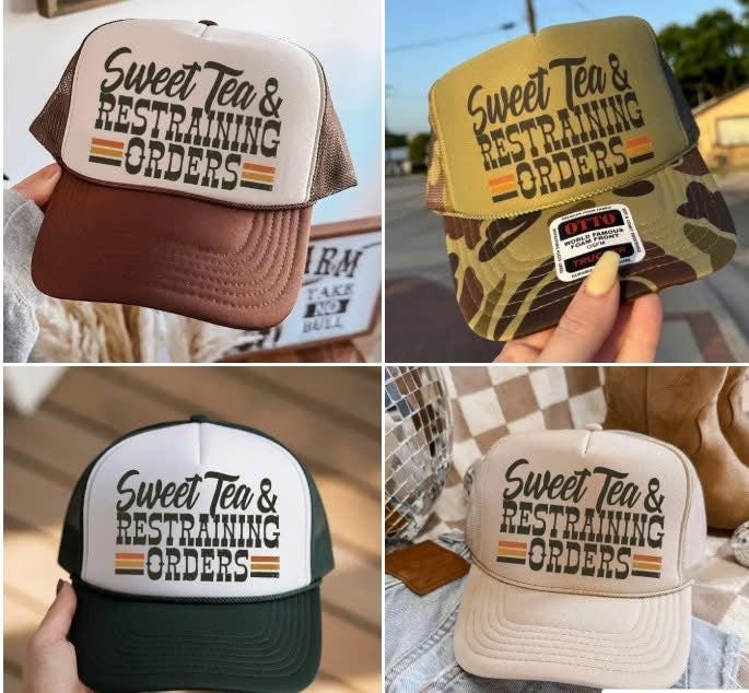 Sweet Tea & Restraining Orders Trucker Hats PREORDER