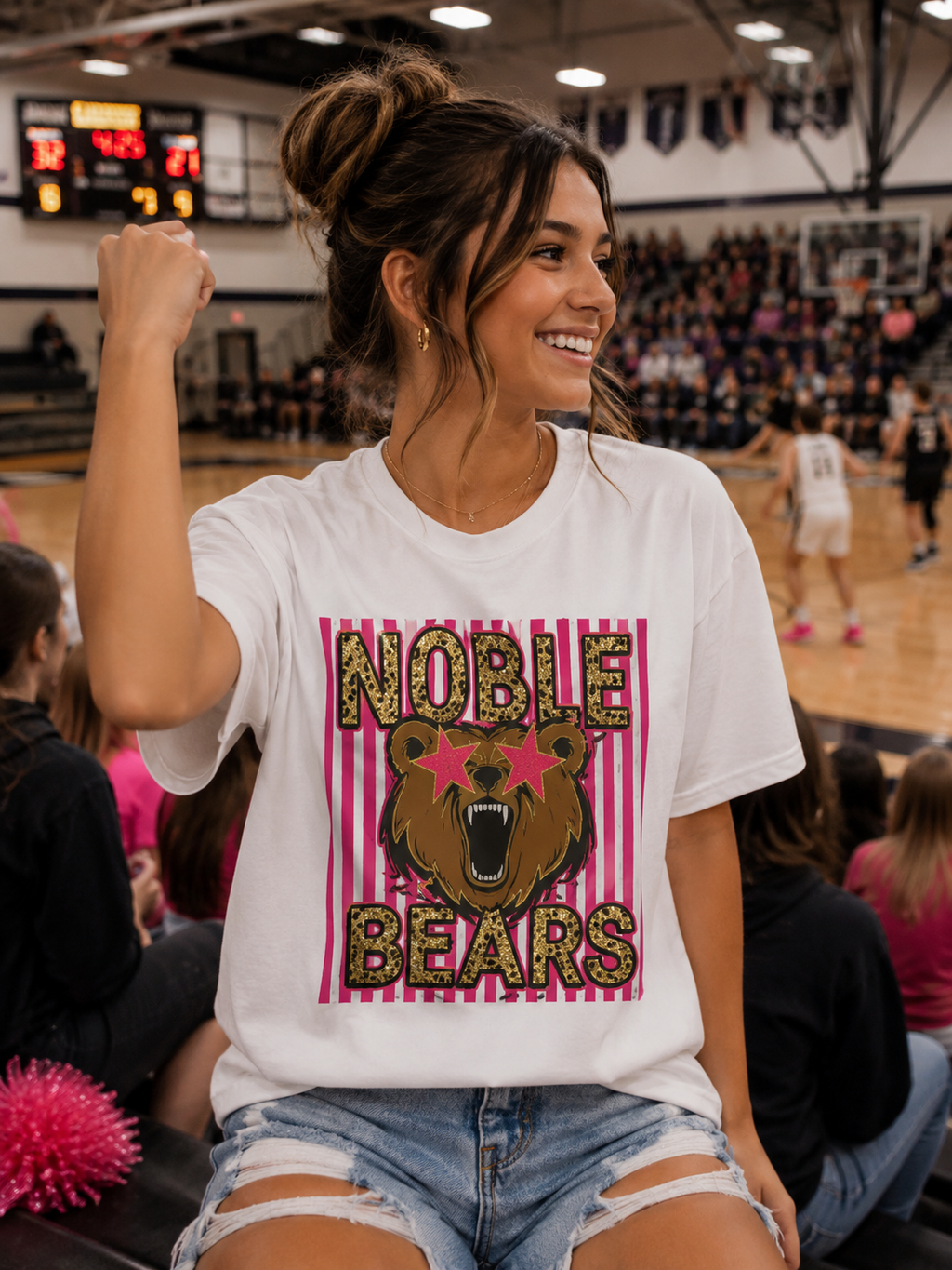 Pink leopard bears tee